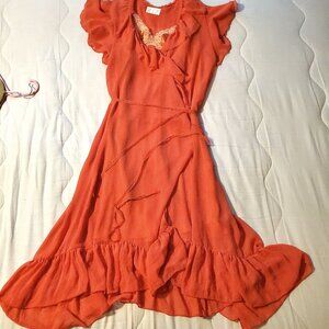 Sweet 213 Michelle Kim Coral Chiffon wrap dress and slip